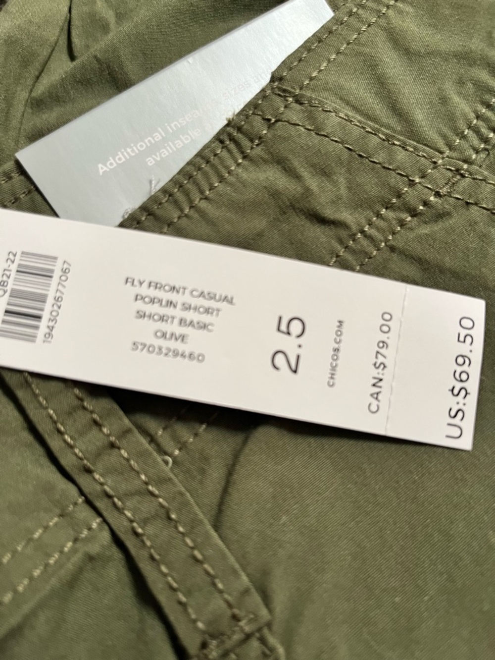 NWT Chico's Olive Green Utility Cargo Shorts Sz 2.5 (12-14) - Picture 5 of 5